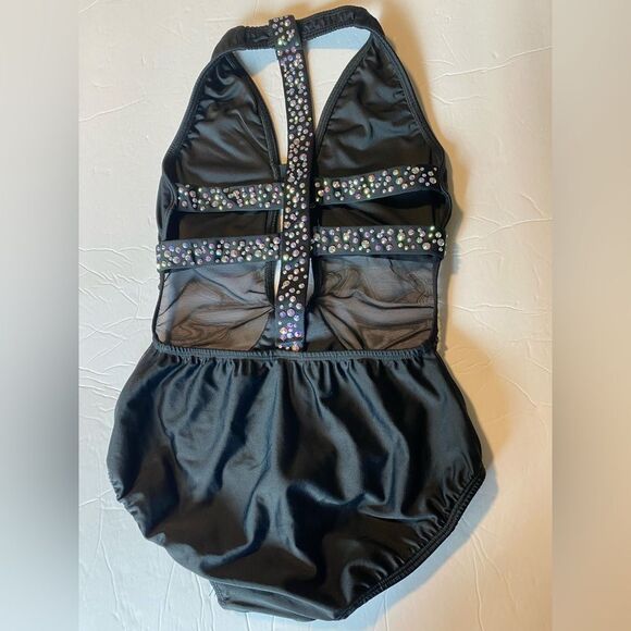 AA dance design costume solo custom black onyx cutout rhinestone mature adult XS - Picture 5 of 11
